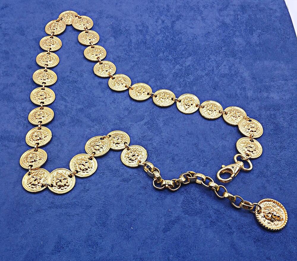 Vintage 90's Gold Tone LION HEADS Link Chain Belt